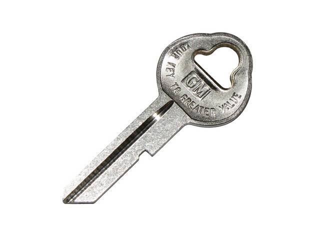 KEY BLANK, GM Pearhead, Features *GM Your Key To Greater Value* wording on head, no letter stamped on keyway, OE correct repro