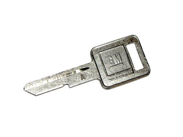 KEY BLANK, GM Square, Features late style *GM* logo on head and *A* stamped on keyway, repro