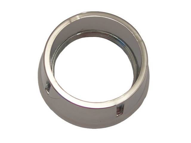 BEZEL NUT, Ignition Switch, Chrome W/ 4 Slots in Outer Ring and Threaded, 5/8 Inch Tall, Repro
