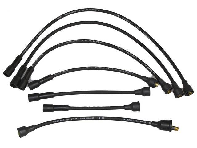 WIRE SET, Spark Plug, OE Correct, features black wires w/ *PACKARD*, *TVR*, *SUPPRESSION* and *1Q-69* date code, Repro