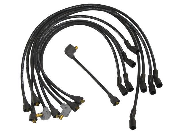 WIRE SET, Spark Plug, OE Correct, features black wires w/ *PACKARD*, *TVR*, *SUPPRESSION* and *3-Q-70* date code, Repro
