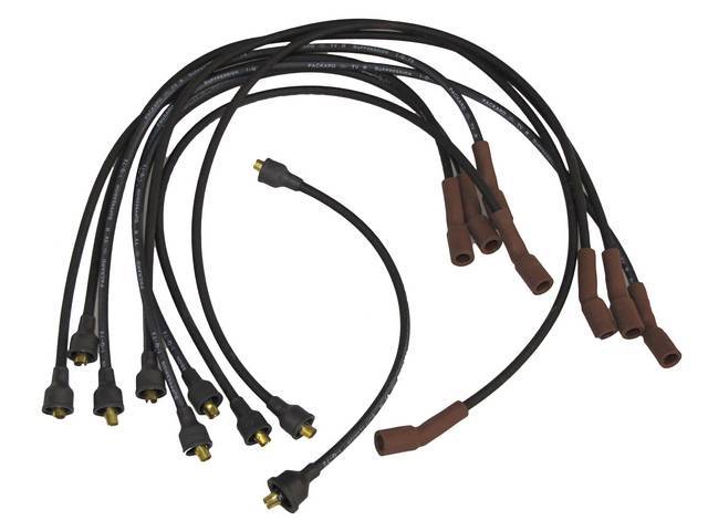 WIRE SET, Spark Plug, OE Correct, features black wires w/ *PACKARD*, *TVR*, *SUPPRESSION* and *1-Q-72* date code, Repro