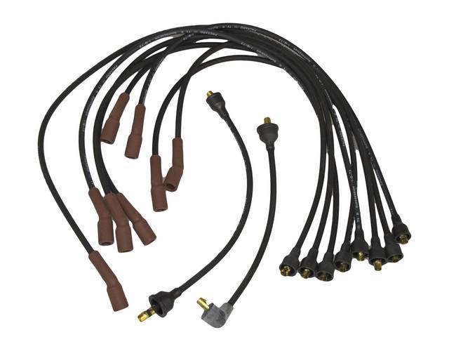 WIRE SET, Spark Plug, OE Correct, features black wires w/ *PACKARD*, *TVR*, *SUPPRESSION* and *1-Q-73* date code, Repro