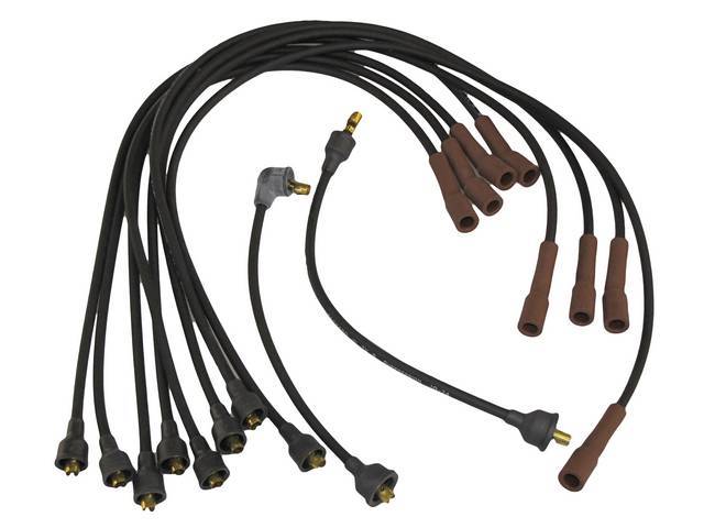 WIRE SET, Spark Plug, OE Correct, features black wires w/ *PACKARD*, *TVR*, *SUPPRESSION* and *1Q-74* date code, Repro