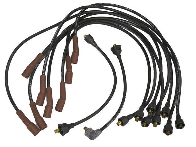 WIRE SET, Spark Plug, OE Correct, features black wires w/ *PACKARD*, *TVR*, *SUPPRESSION* and *3-Q-73* date code, Repro