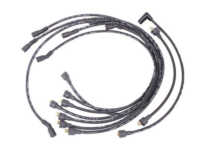 WIRE SET, Spark Plug, OE Correct, features black wires w/ *PACKARD*, *TVR*, *SUPPRESSION* and *1-Q-65* date code, Repro