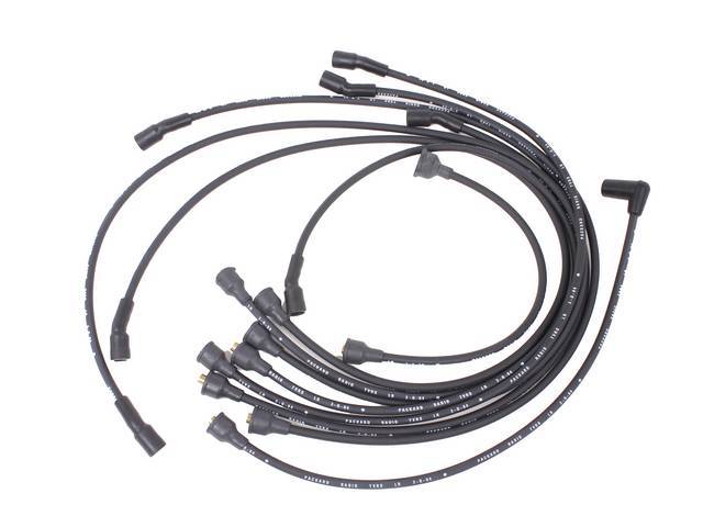 WIRE SET, Spark Plug, OE Correct, features black wires w/ *PACKARD*, *TVR*, *SUPPRESSION* and *3-Q-64* date code, Repro