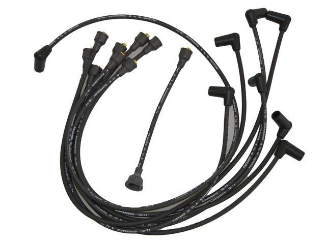 WIRE SET, Spark Plug, OE Correct, features black wires w/ *PACKARD*, *TVR*, *SUPPRESSION* and *3-Q-66* date code, Repro