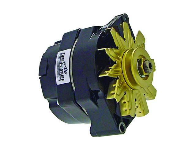 ALTERNATOR, NEW, US-Made by Tuff Stuff, w/ 100 Percent New Components, 100 amp, incl black powdercoated finish case, fan and single groove pulley, repro