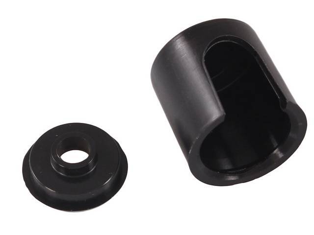 CAP / COVER AND RETAINER, Alternator Battery Terminal Protective, black, attaches behind the alternator post lead, OE style injection molded like GM, repro