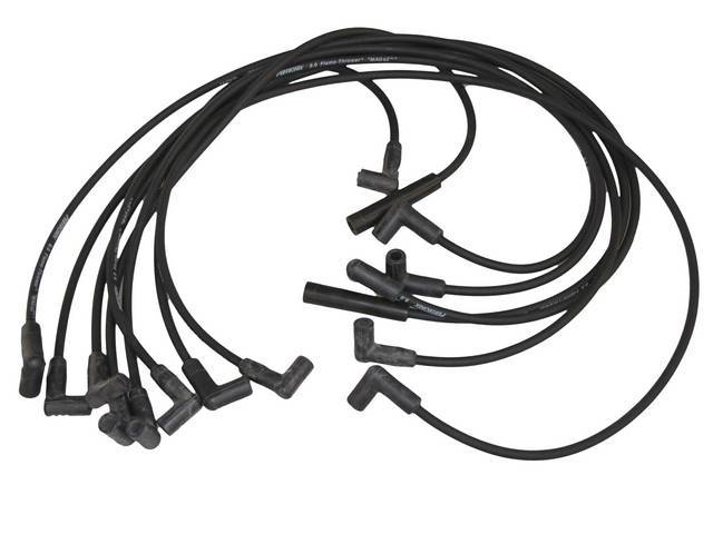 SPARK PLUG WIRE SET, Flame Thrower, H.E.I., 8 MM Black W/ White *Pertronix 8.0 Flame-Thrower* Writing, 90 degree plug boots, lifetime warranty