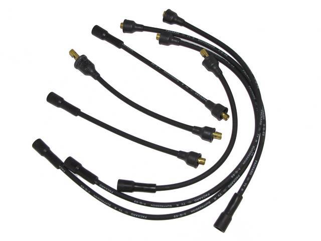 WIRE SET, Spark Plug, OE Correct, features black wires w/ *PACKARD*, *TVR*, *SUPPRESSION* and *3-Q-69* date code, Repro