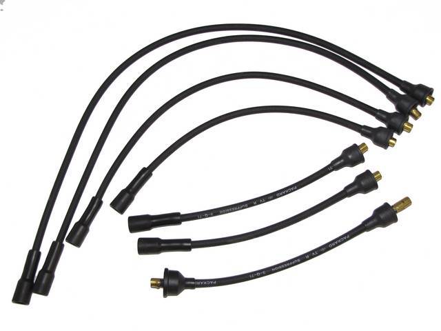 WIRE SET, Spark Plug, OE Correct, features black wires w/ *PACKARD*, *TVR*, *SUPPRESSION* and *3-Q-71* date code, Repro