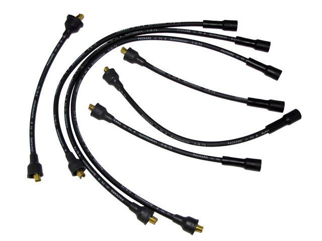 WIRE SET, Spark Plug, OE Correct, features black wires w/ *PACKARD*, *TVR*, *SUPPRESSION* and *3-Q-72* date code, Repro