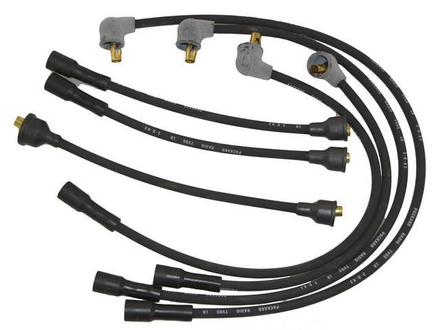 WIRE SET, Spark Plug, OE Correct, features black wires w/ *PACKARD*, *RADIO*, *TVRS*, *LR* and *3-Q-63* date code, Repro
