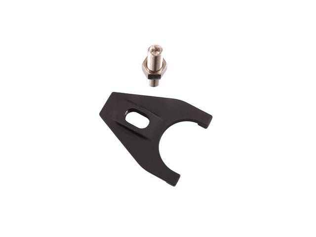 Distributor Mount Clamp, Black Powder Coated Zinc Alloy, includes hold down stud and nut, reproduction for GM V8 engines