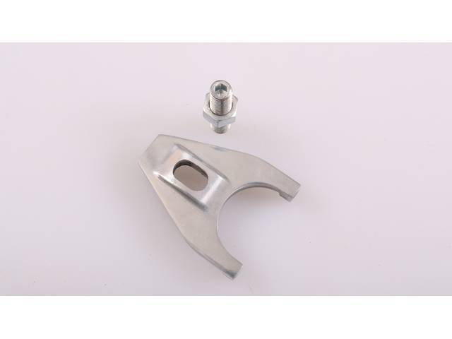 Distributor Mount Clamp, Polished Zinc Alloy, includes hold down stud and nut, reproduction for GM V8 engines