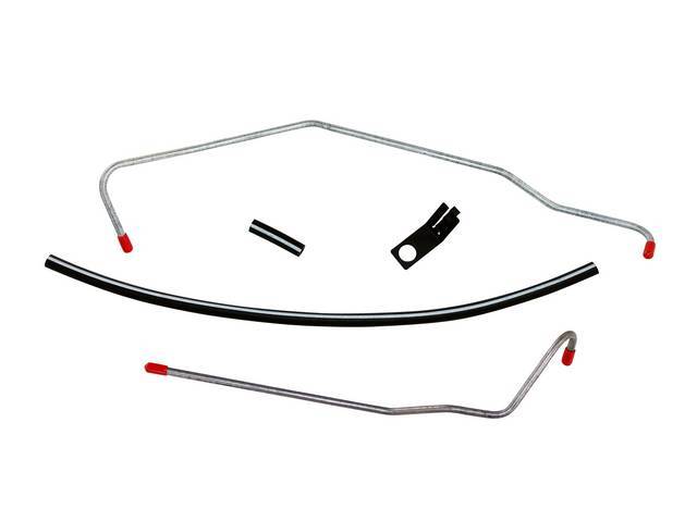 Line Kit, Vacuum Advance, (4) incl steel line, retainer clip and white striped hose, Repro