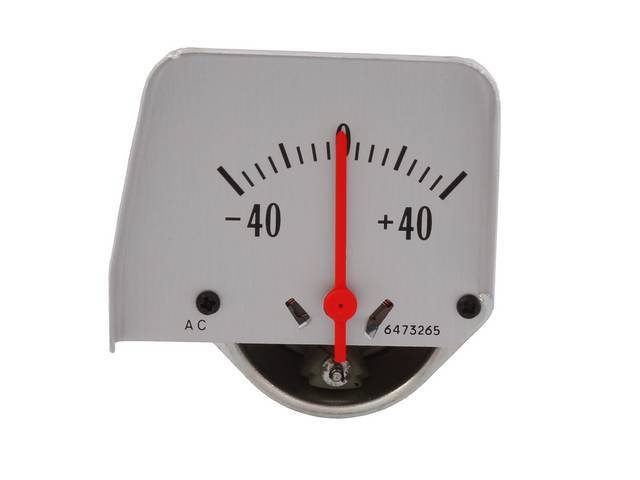 GAUGE, Electric Output / Ammeter, correct brushed finish face w/ black markings and red pointer, repro