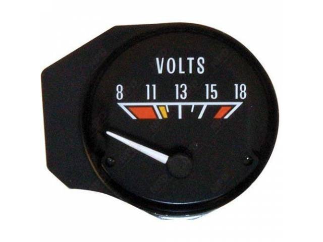 GAUGE, Electric Output / Volts, correct black face w/ white markings and red / yellow shading, repro