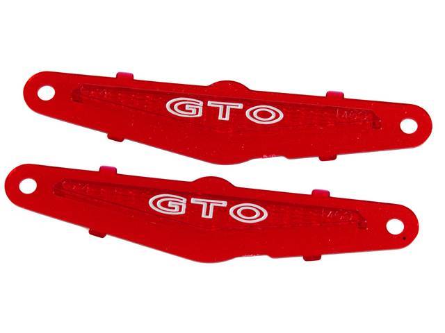 Rear Side Marker Light Lens Set for (69), features "GTO" lettering, reproduction