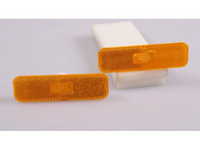 Side Marker Light Assembly Set, Front, Amber Lens w/ White Housing, US-made OE Correct reproduction