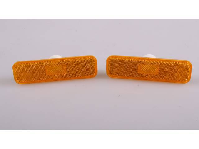 Side Marker Light Assembly Set, Front, Light Amber Lens W/ White Housing, US-made OE Correct reproduction