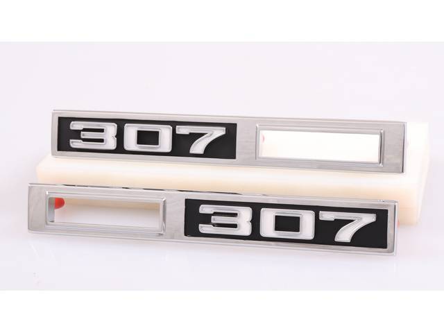 BEZEL SET, Side Marker Light, Chrome W/ *307* Designation in White Lettering and Black Background, Front, US-made OE Correct Repro