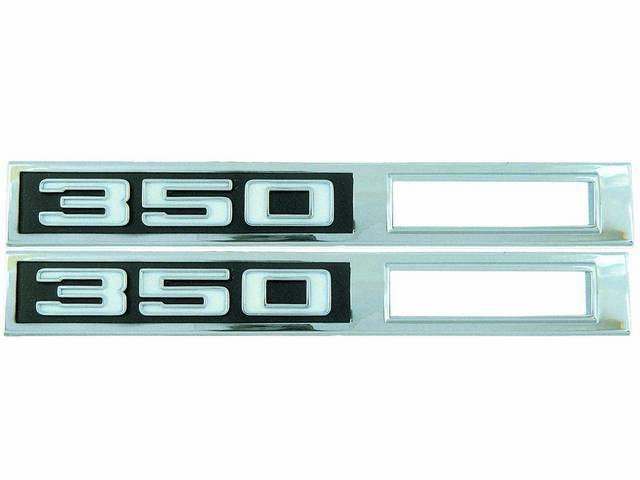 BEZEL SET, Side Marker Light, Chrome W/ *350* Designation in White Lettering and Black Background, Front, US-made OE Correct Repro
