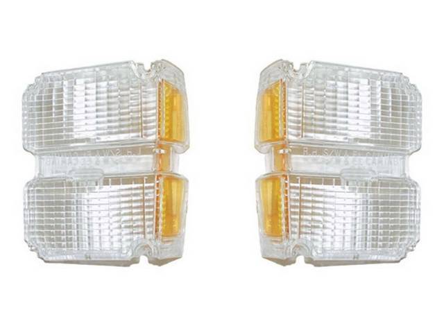 LENS SET, Parking Light, Concours Correct clear lens w/ *SAE* and *GUIDE* lettering and amber side reflectors, US-Made Repro