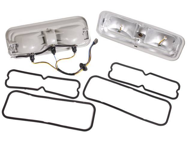 HOUSING ASSY SET, Tail Light, plastic construction, incl pigtail socket harness and sockets, housing and lens gaskets (lens gaskets are very thin, see p/n C-2684-423AP for better gaskets), repro  ** may not contain lens attaching nuts **