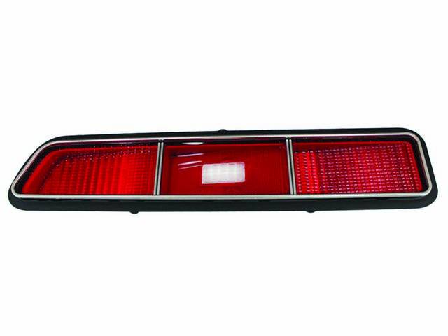 LENS, Tail Light, LH, Incl Stainless Trim Around The Outer Edge and Vertical Trim That Separates Back Up Light Area, US-made OE Correct Repro
