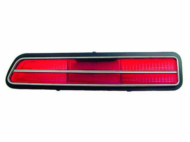 LENS, Tail Light, LH, Incl Stainless Trim Around The Outer Edge and Vertical Trim That Separates Back Up Light Area, Repro