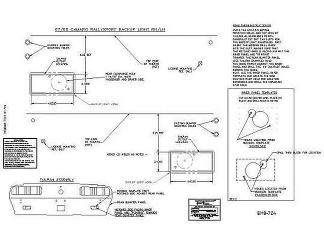 TEMPLATE KIT, Back Up Lights, Rally Sport, Allows User to Locate and Cut Holes Quickly and Professionally on Tail Panels w/o factory holes