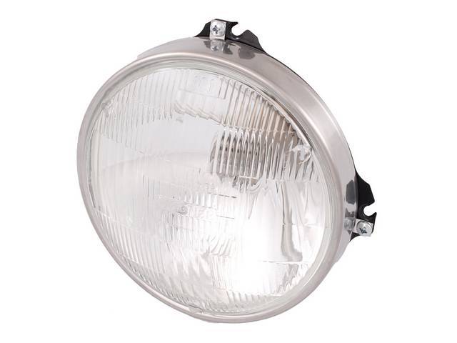 CAPSULE ASSY, Head Light, incl Wagner sealed beam light and stainless trim ring, repro