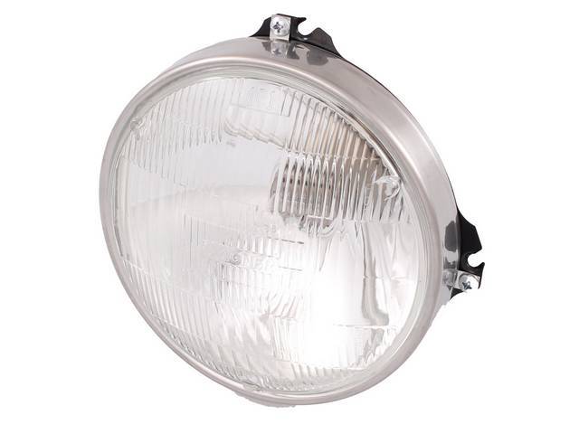 CAPSULE ASSY, Head Light, incl Wagner sealed beam light and stainless trim ring, repro