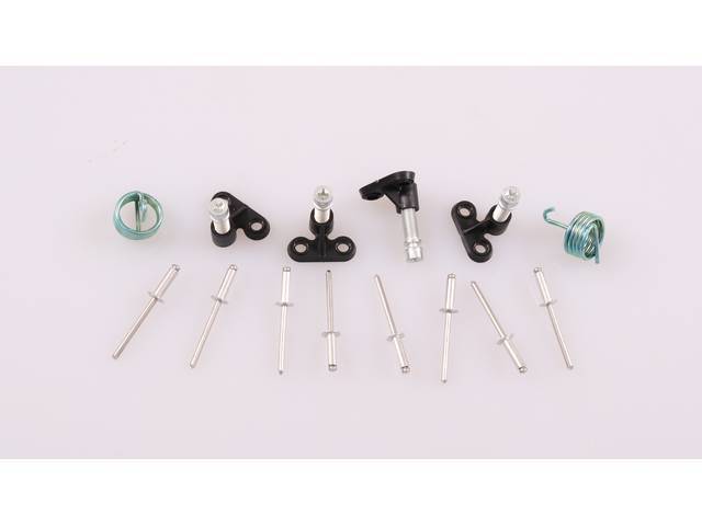 FASTENER KIT, Head Light Adjusters, (14) incl rivet-on style adjuster assemblies, rivets and springs, OE-correct repro