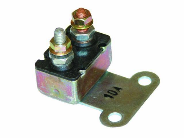 CIRCUIT BREAKER, 10 AMP, OE QUALITY REPRO, MADE IN THE USA, INCL CORRECT MOUNTING BRACKET W/ 10A STAMP AS ORIGINAL