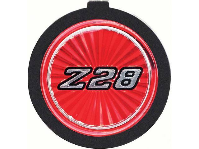 Horn Cap / Door Panel Ornament, *Z28* on red starburst background, OER Reproduction