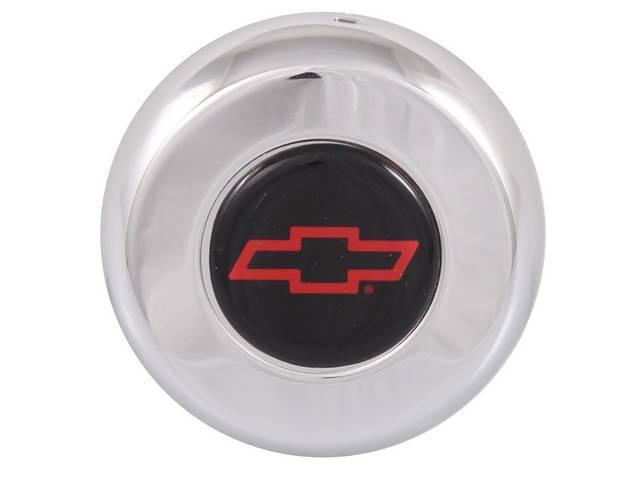 CAP, Horn, Grant Classic (C-6513-01A / -02A) or Challenger Wheels, Features a red bowtie w/ black background on a chrome cap