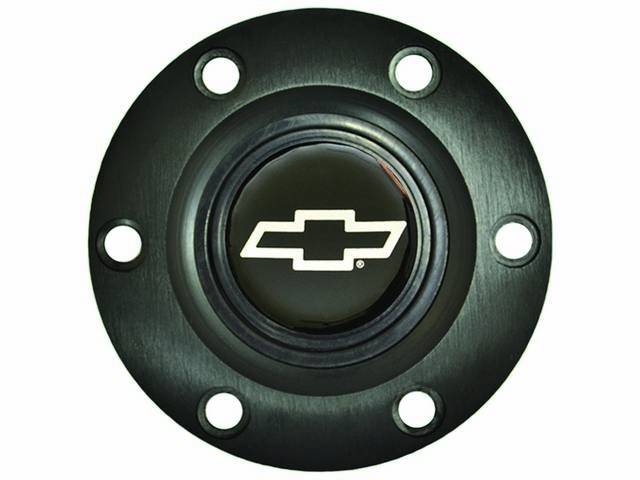 Volante Horn Cap, S6 Sport 6 Bolt Series, Black Surround W/ Silver Bowtie on a Black Background Center Cap