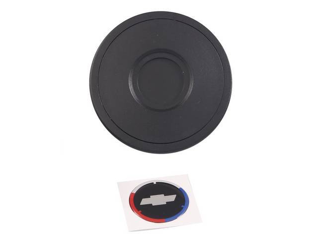 HORN CAP, Volante, S9 Premium 9 Bolt Series, Black Surround W/ Tri-Color Ring and Silver Bowtie on a Black Background Center Cap