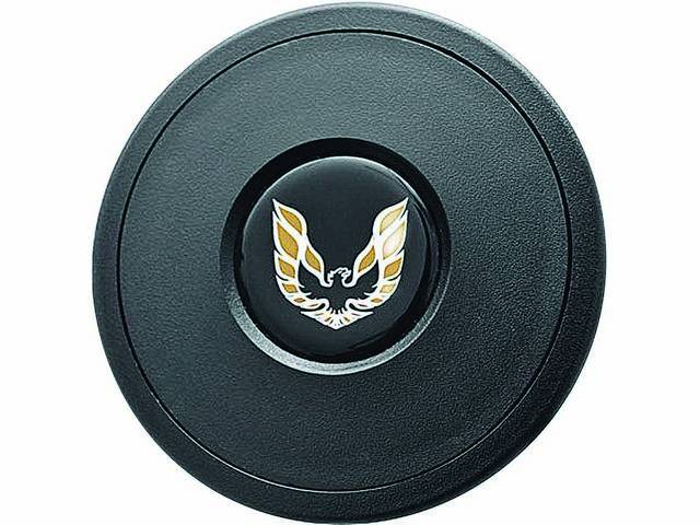 Volante Horn Cap, S9 Premium 9 Bolt Series, Black Surround W/ *Bird* in Gold and Chrome on a Black Background 