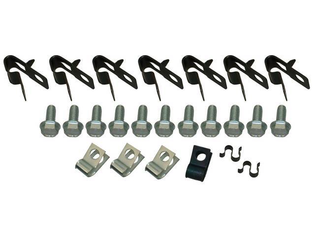 CLIP SET, Brake and Fuel Lines, (25) incl eleven bolts, one 1/4 inch clip, two 5/16 inch clips, two 5/16 x 1/4 inch spring clips, 