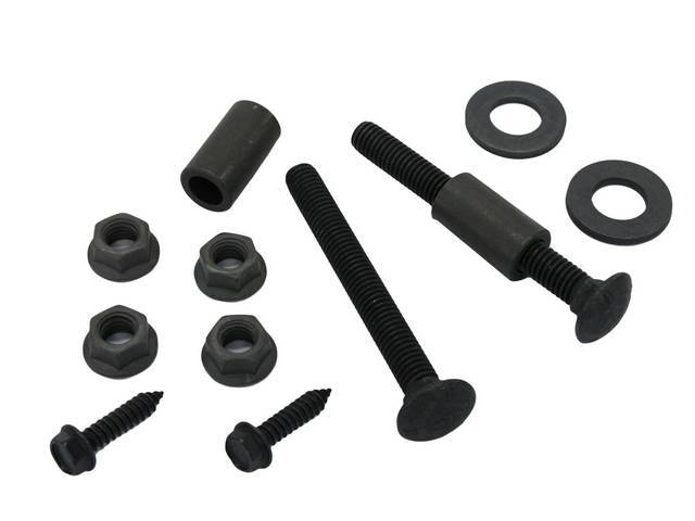 Fuel Tank Strap Fastener Kit, 12-piece kit, includes 2 bolts, 2 washers, 4 nuts, 2 spacers and 2 screws, OE Correct reproduction