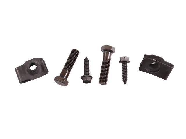 Fuel Tank Strap Fastener Kit, 6-piece kit, includes 2 bolts, 2 nuts and 2 screws, OE Correct reproduction