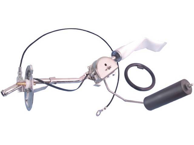 Fuel Tank Sending Unit (sender gauge), 5/16 Inch O.D. single feed line w/o vent line, Incl gasket and filter sock, 0-30 OHM, repro