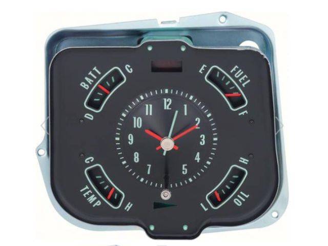 Instrument Gauge Cluster, Includes Clock, Fuel, Oil, Battery and Temperature gauges in one cluster, Reproduction