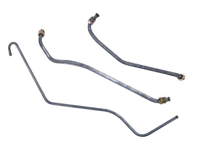 FUEL LINE SET, Pump To Carburetor, Carbon Steel (OE Style), (3) Incl Two 3/8 Inch O.D. Feed and One 1/4 Inch O.D. Return, Repro