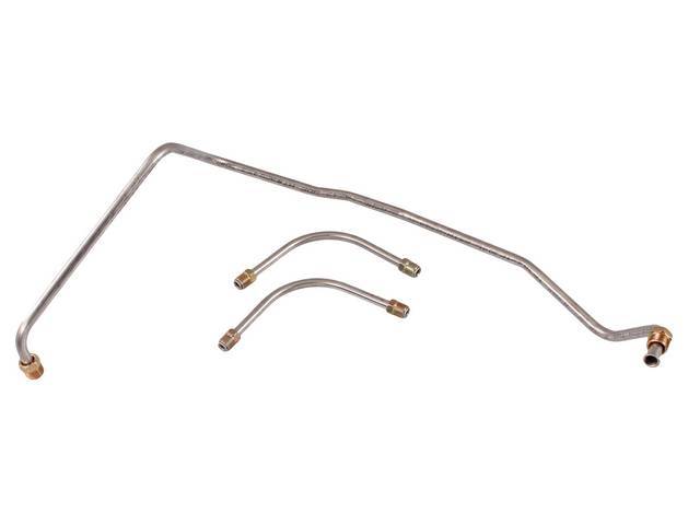 FUEL LINE SET, Pump To Carburetor, Stainless Steel (OE Were Carbon Steel), (3) Incl 3/8 Inch O.D. line to block, two 5/16 Inch O.D. carburetor lines, Repro